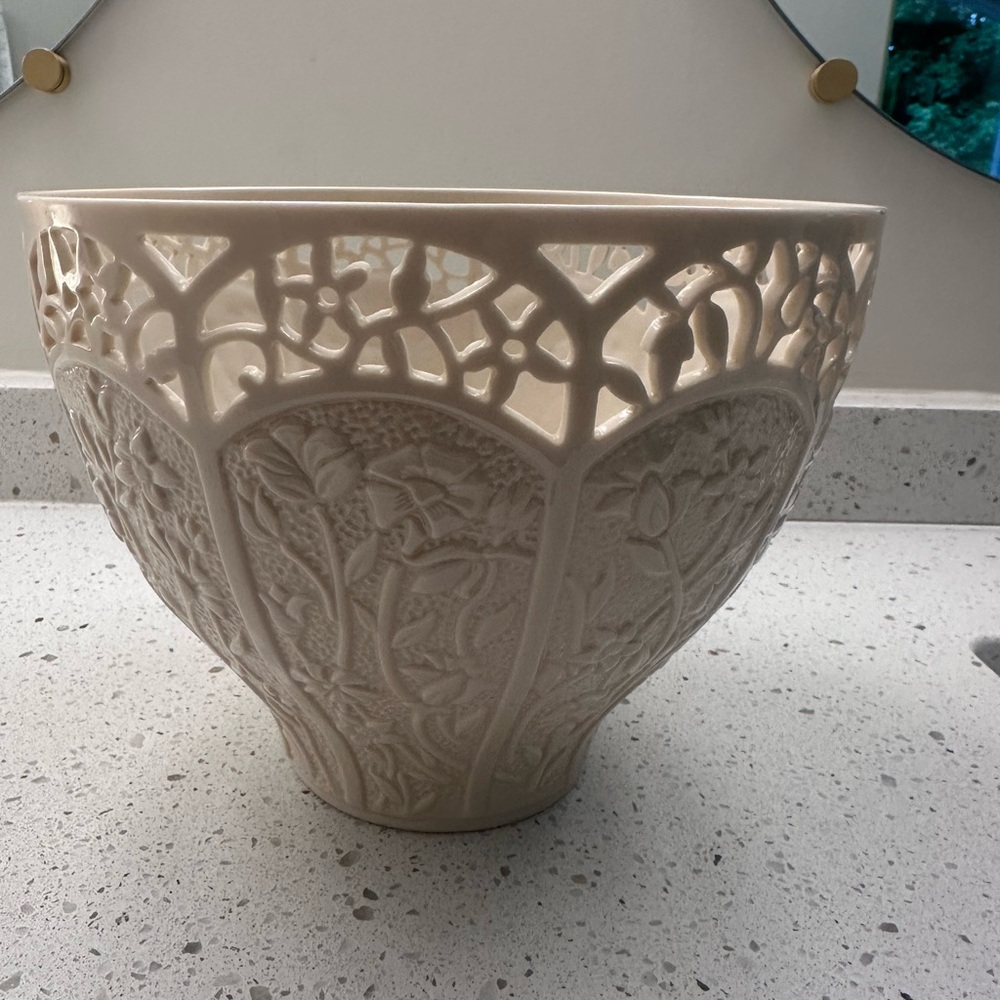 Lenox Cream Ceramic Art Bowl with Intricate Cutout Design